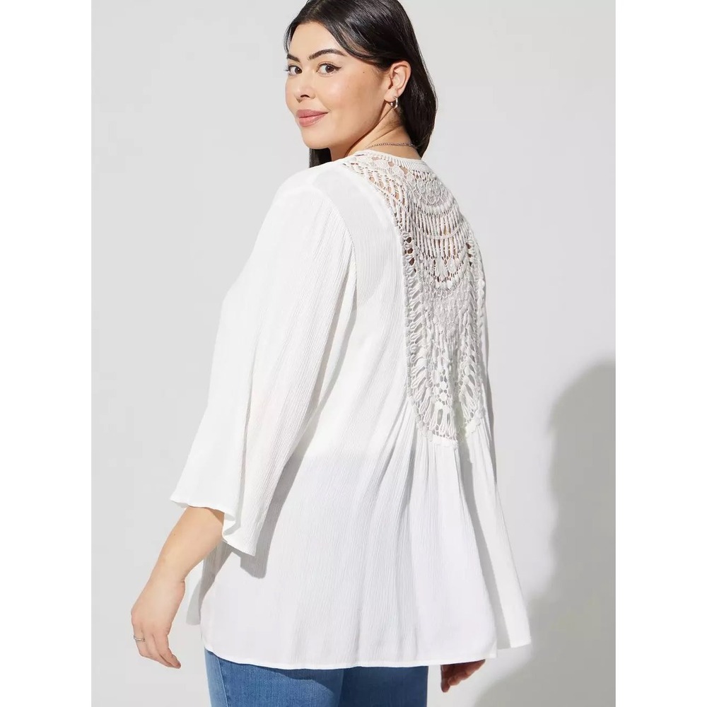 Torrid‎ White Crochet Inset Gauze Kimono 1 1X 14-16  NEW